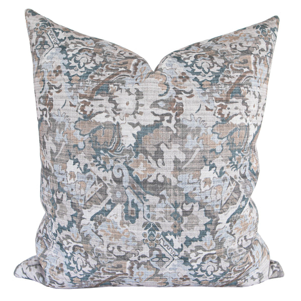 Saffron Medallion Pillow Cover | Vintage Slate & Brown Throw Pillow