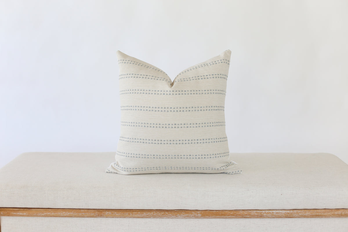 Cream and Blue Stripe Pillow Cover