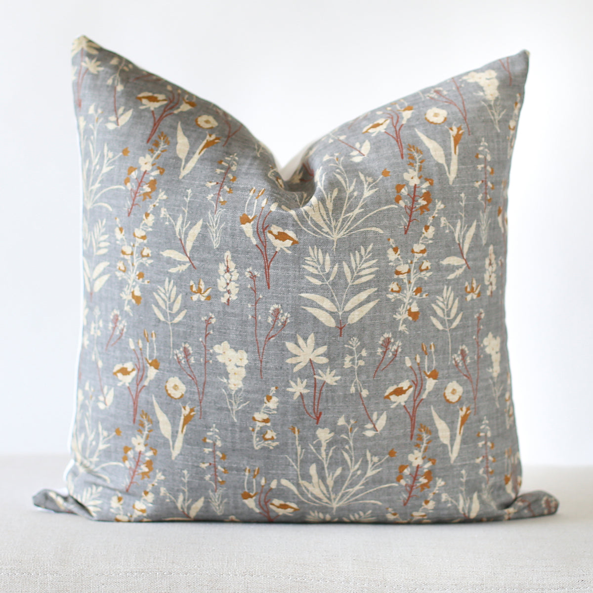 Blue Grey Rust and Cream Floral Pillow Cover