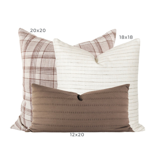 Brown Pillow Combination Set, Beige Stripe Pillow, Plaid Throw Pillow