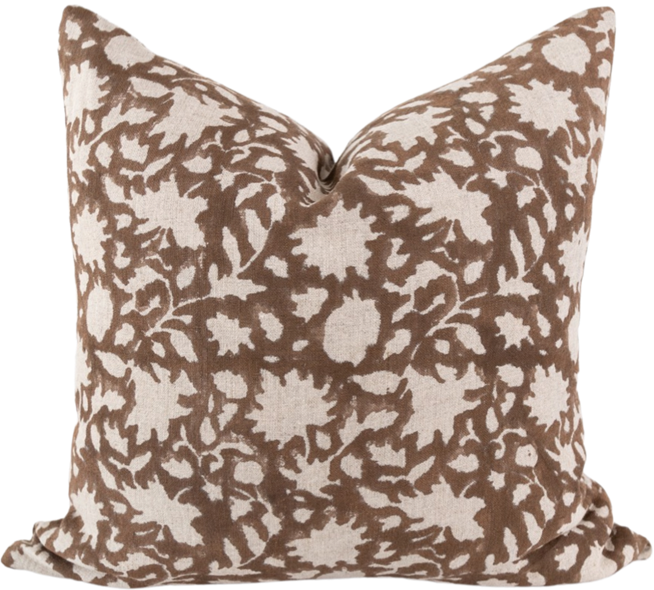 Floral Pillow Cover, Brown Pillow Covers, Farmhouse Pillow, Block Print