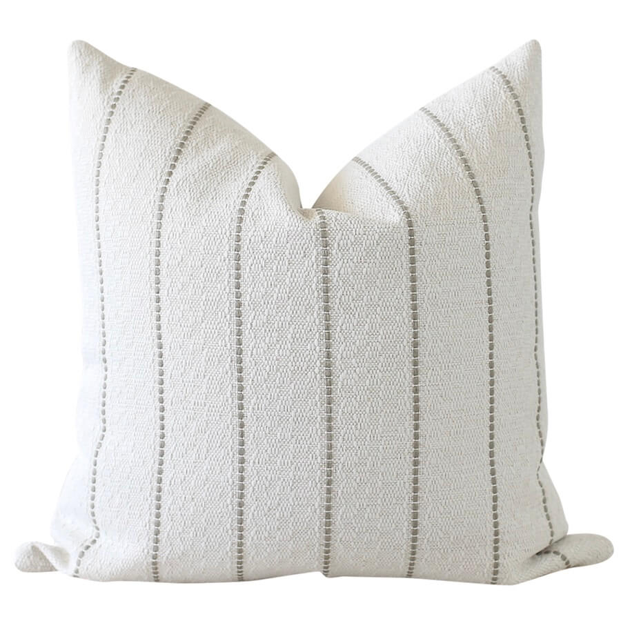A soft ivory with subtle vertical gray stripe woven detailing.