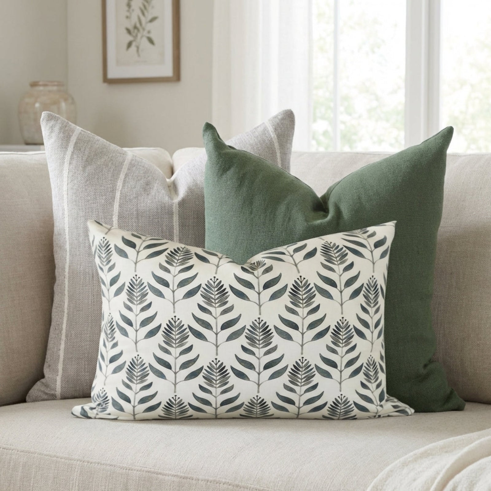 Neutral-toned sofa decorated with Gage Sofa Combo 4 pillows, creating a calm, airy, and inviting ambiance.