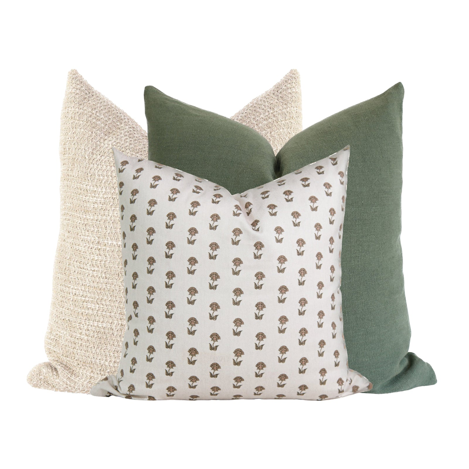 Close-up of Single-Sided Combo 2 pillow covers on a neutral-toned sofa, highlighting crisp edges, micro-texture, and floral patterns.