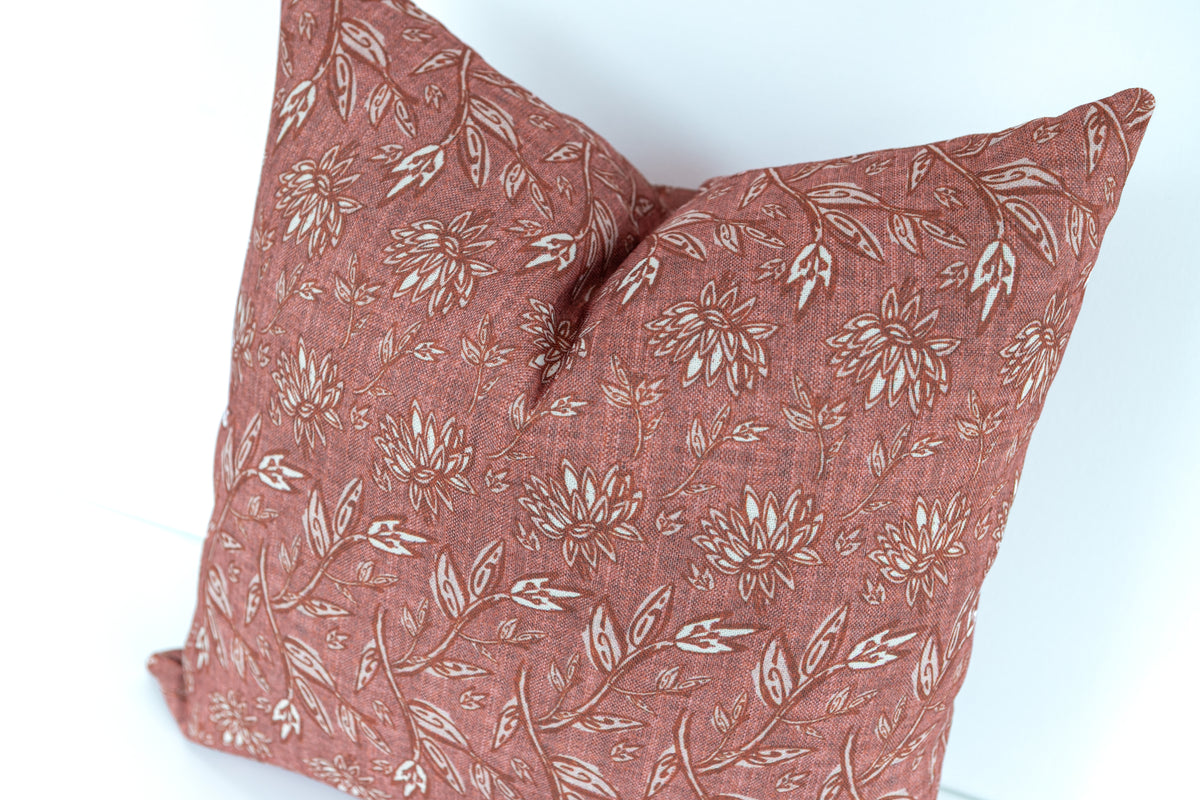 Terracotta Floral Pillow Cover