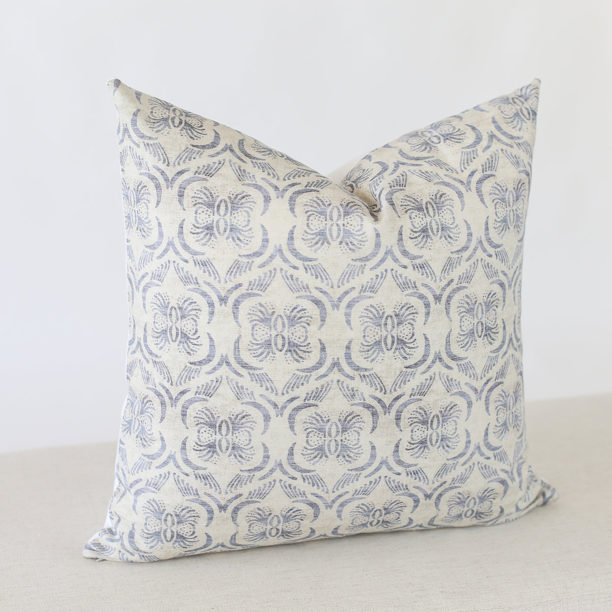 Blue and Cream Quatrefoil Pillow Cover