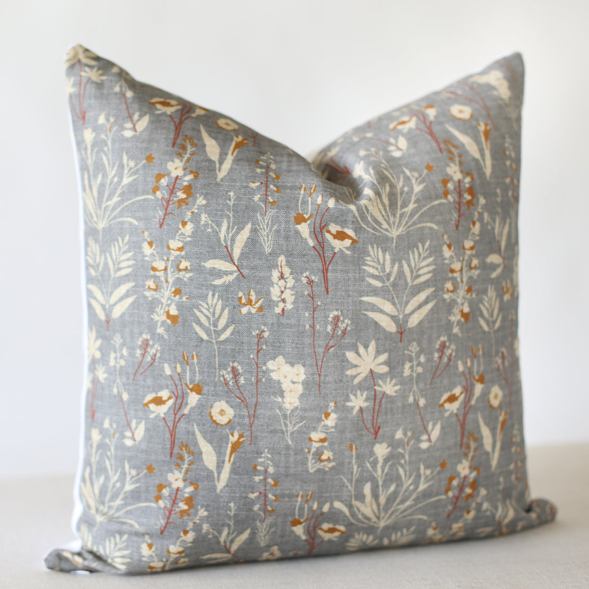 Blue Grey Rust and Cream Floral Pillow Cover