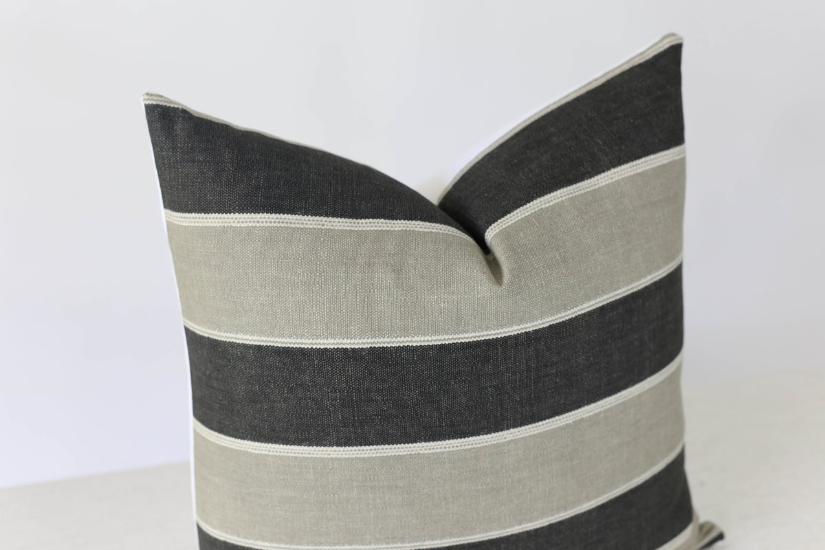 Charcoal Gray and Light Gray Stripe Throw Pillow