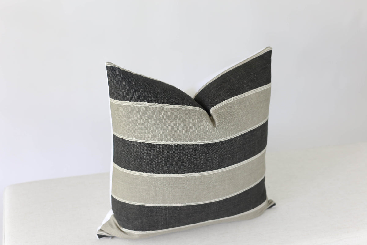 Charcoal Gray and Light Gray Stripe Throw Pillow