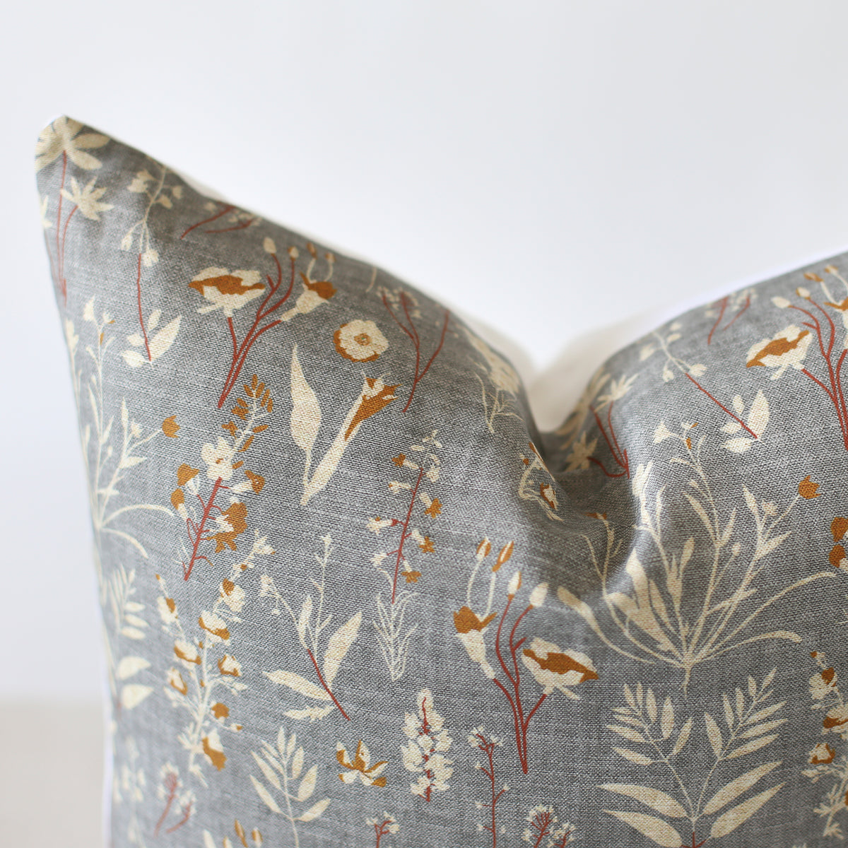 Blue Grey Rust and Cream Floral Pillow Cover