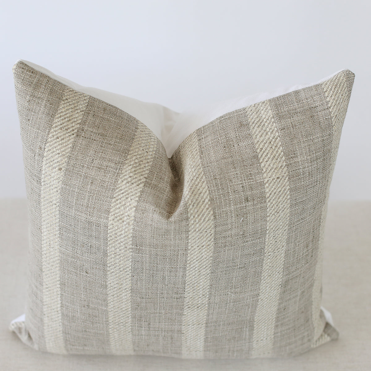 Grey and Beige Striped Linen Pillow Cover