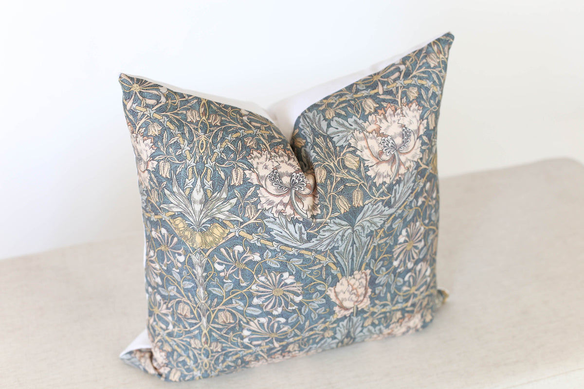 Blue Grey Floral Pillow Cover
