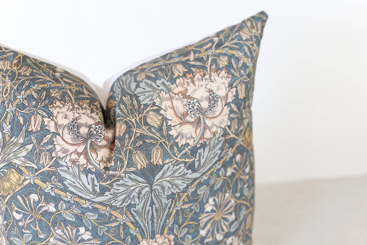 Blue Grey Floral Pillow Cover