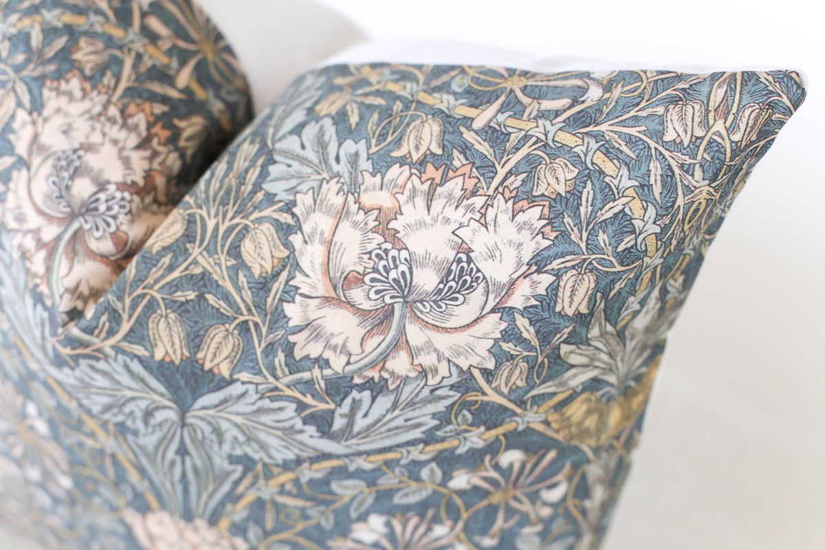 Blue Grey Floral Pillow Cover