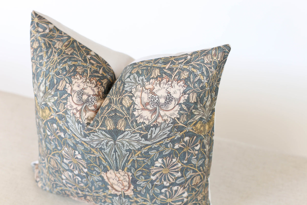 Blue Grey Floral Pillow Cover