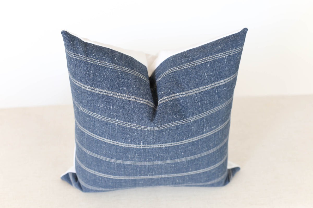 Denim and Grey Stripe Pillow Cover