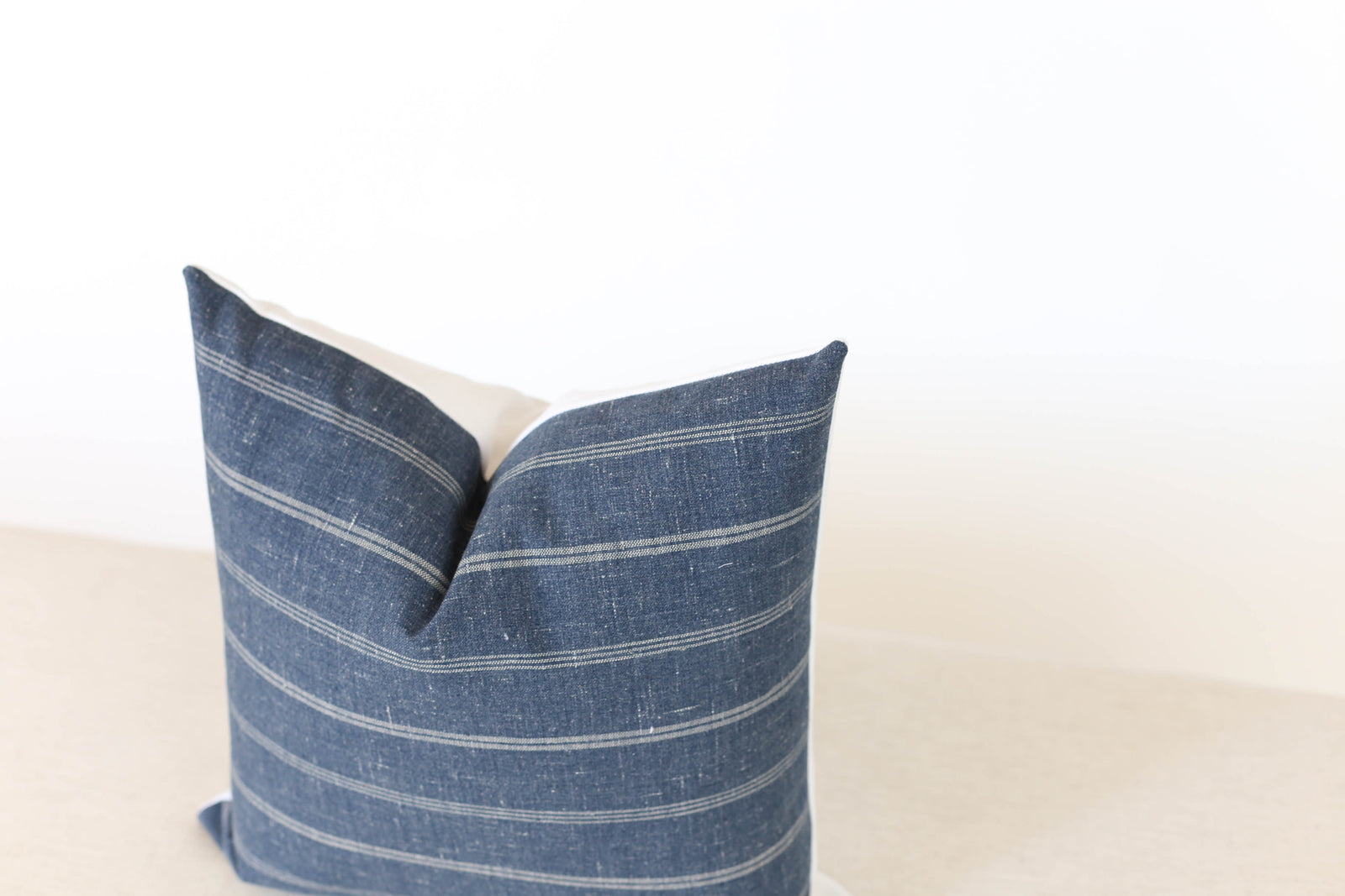 Denim and Grey Stripe Pillow Cover