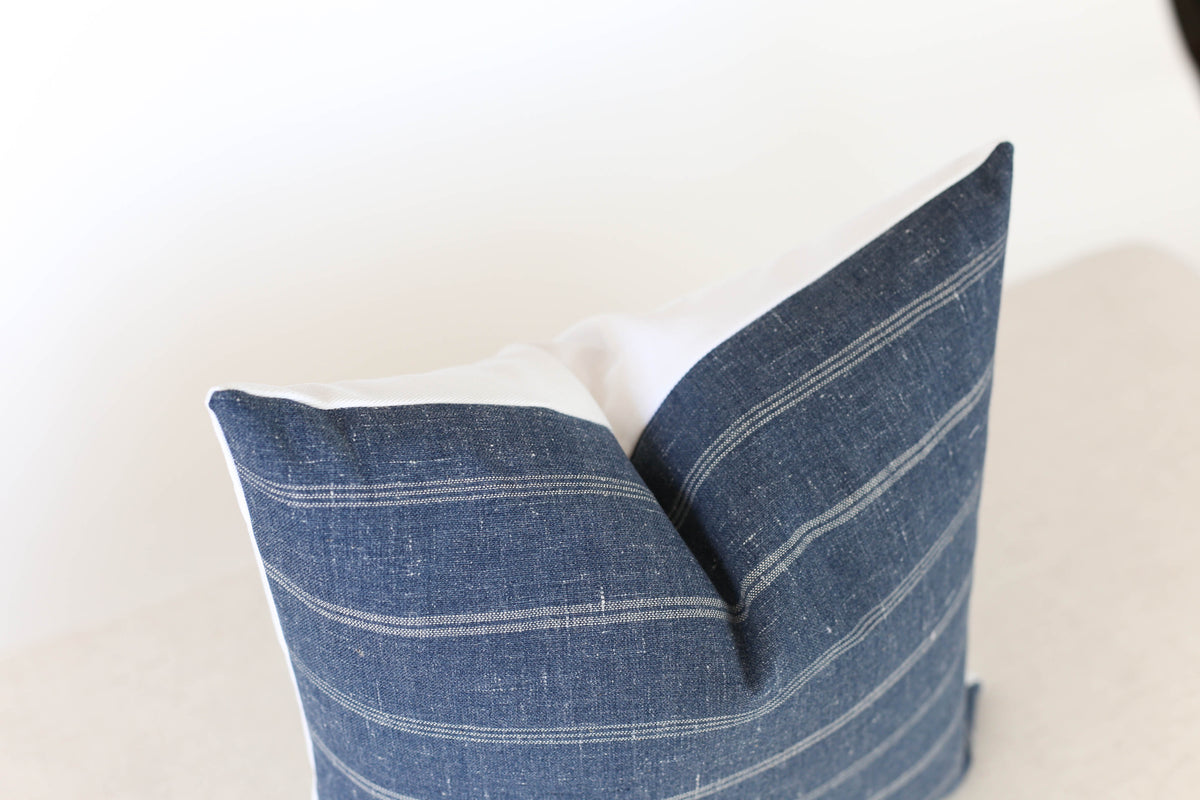 Denim and Grey Stripe Pillow Cover