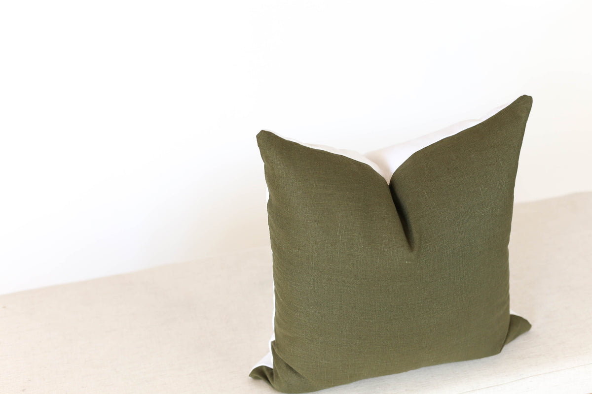 Green Linen Throw Pillow Cover