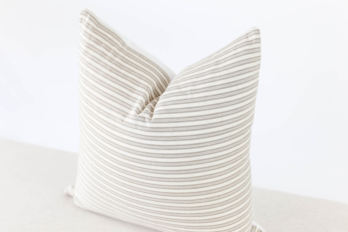 White and Grey Striped Pillow Cover