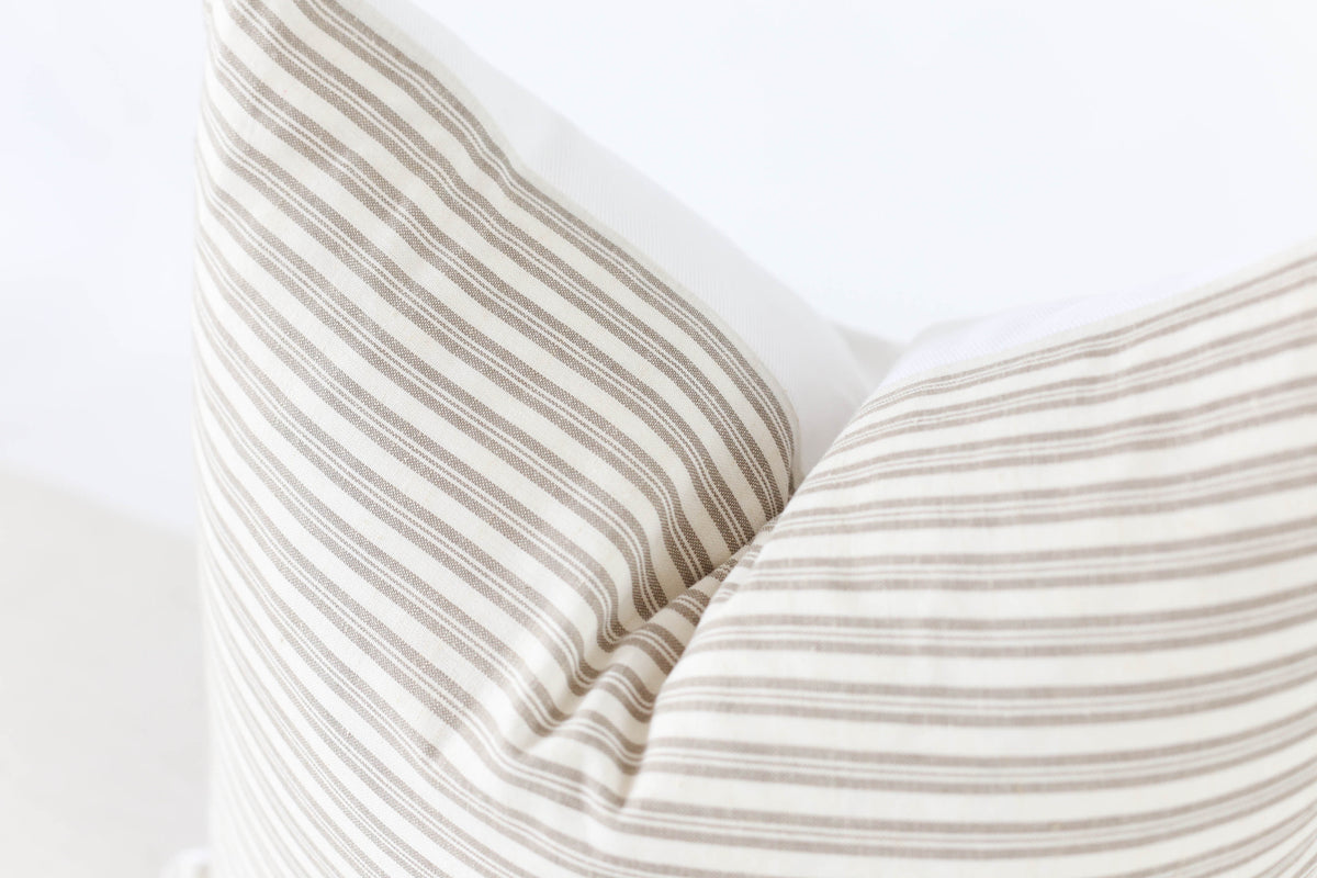 White and Grey Striped Pillow Cover