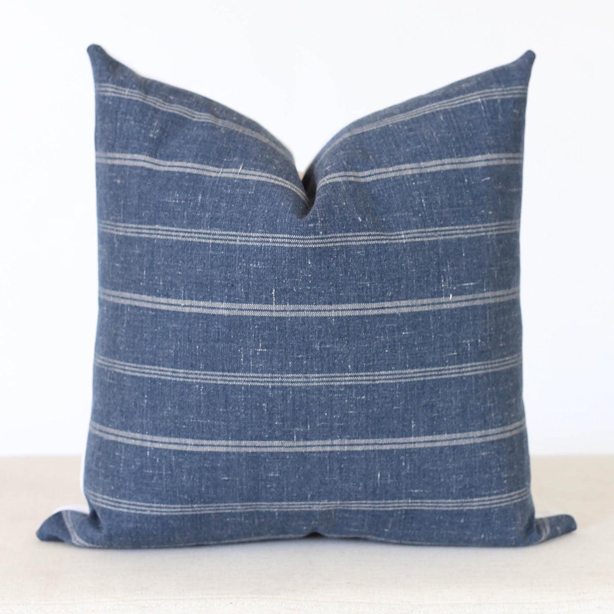 Denim and Grey Stripe Pillow Cover