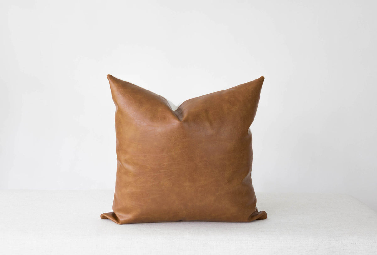 Cognac Faux Leather Pillow Cover 
