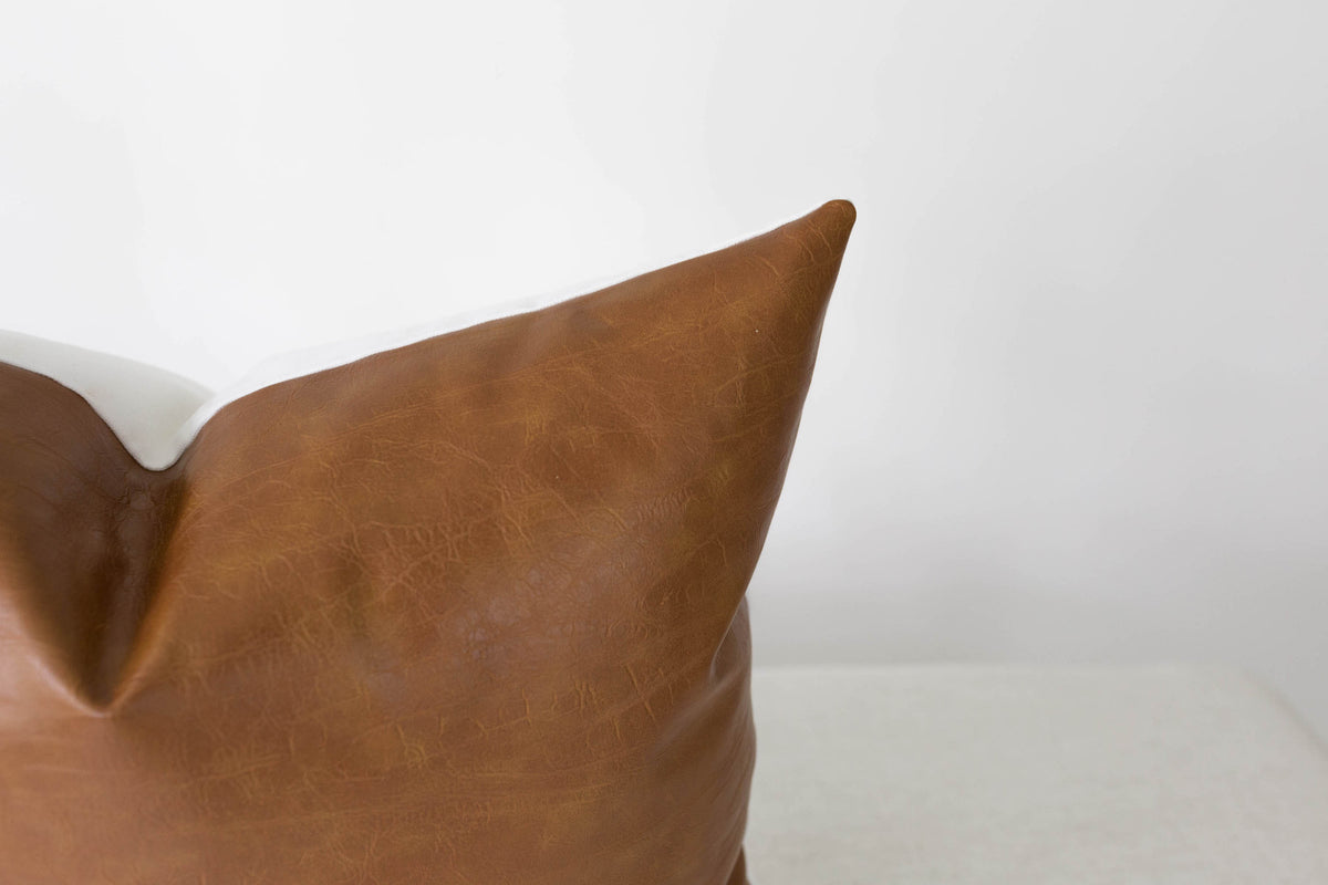 Cognac Faux Leather Pillow Cover 