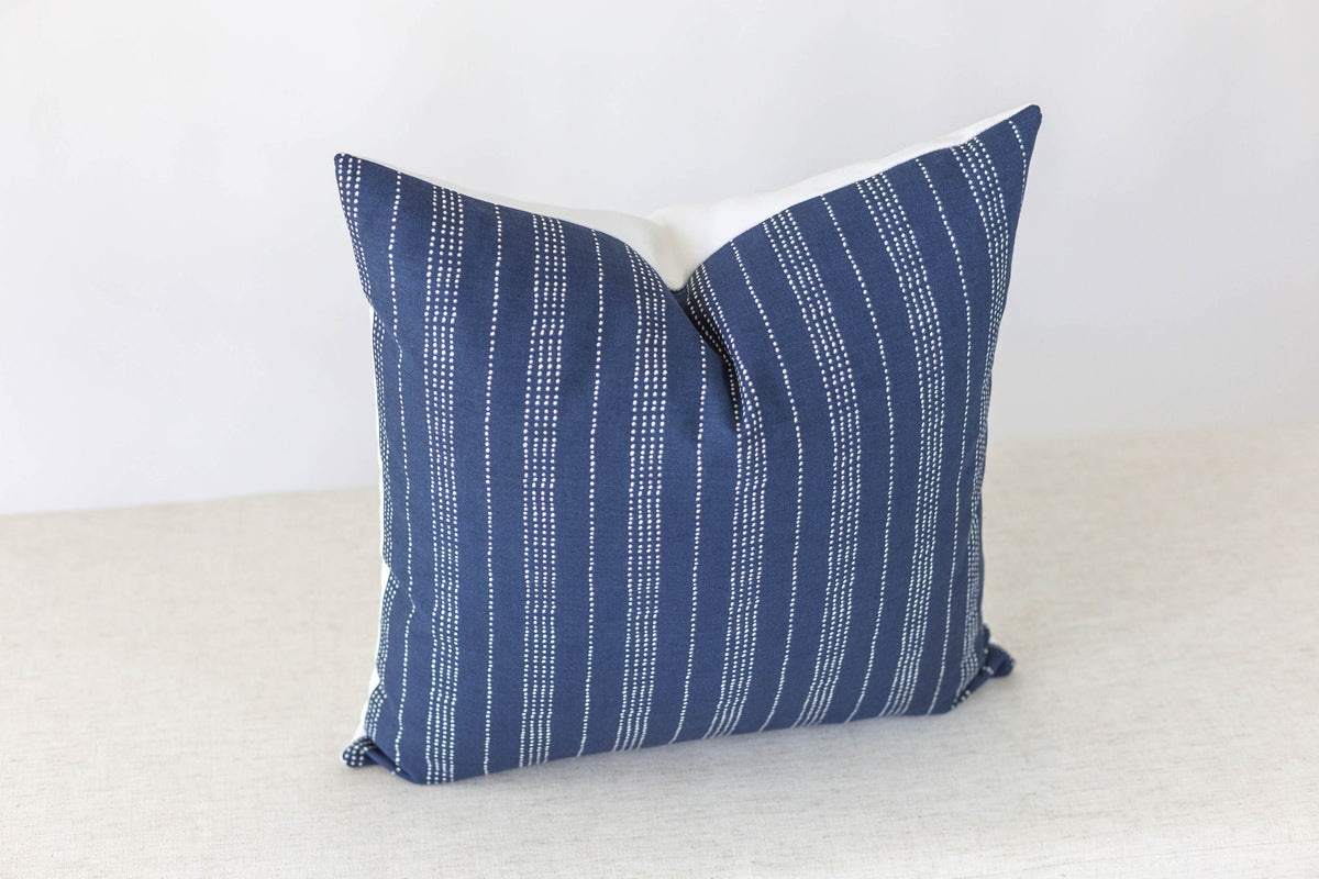 Navy Blue Pillow Cover with White Dotted Stripes