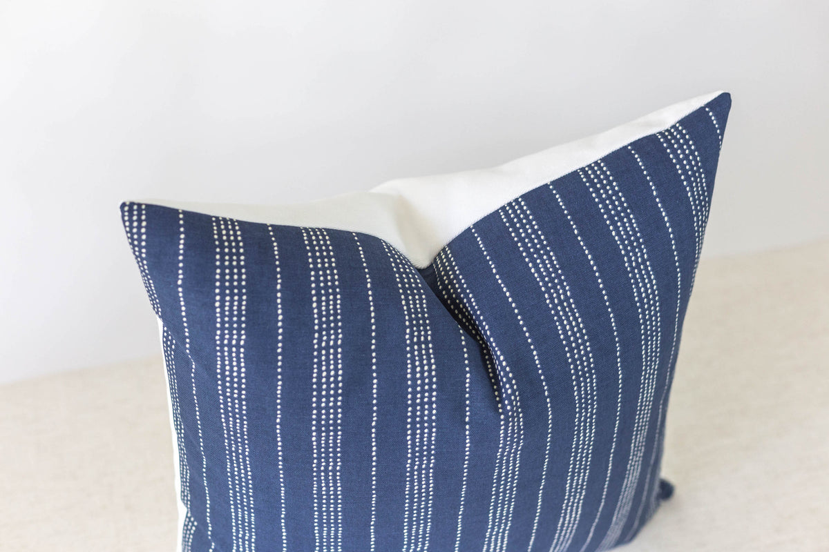 Navy Blue Pillow Cover with White Dotted Stripes