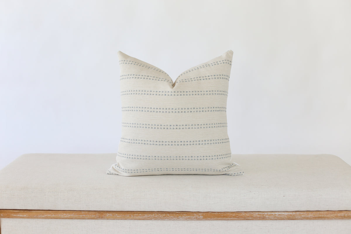 Cream and Blue Stripe Pillow Cover