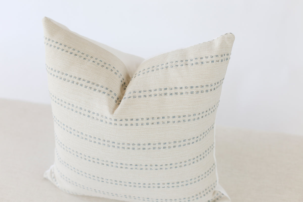 Cream and Blue Stripe Pillow Cover