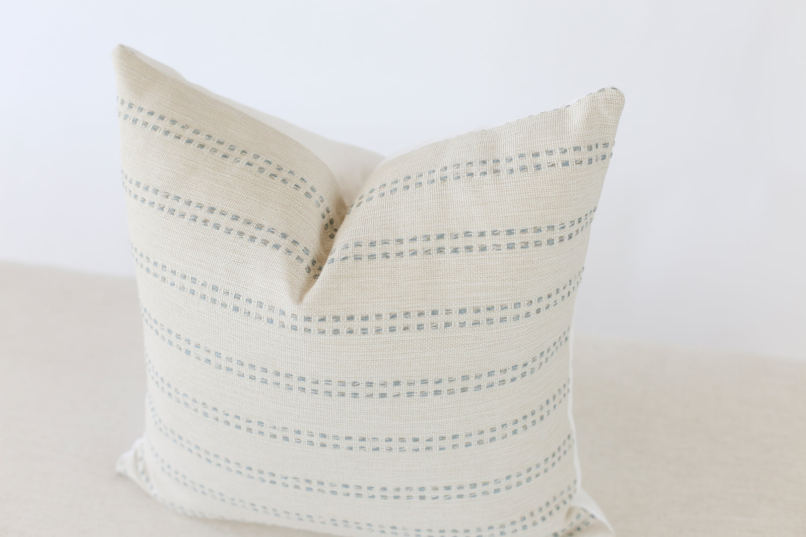 Cream and Blue Stripe Pillow Cover
