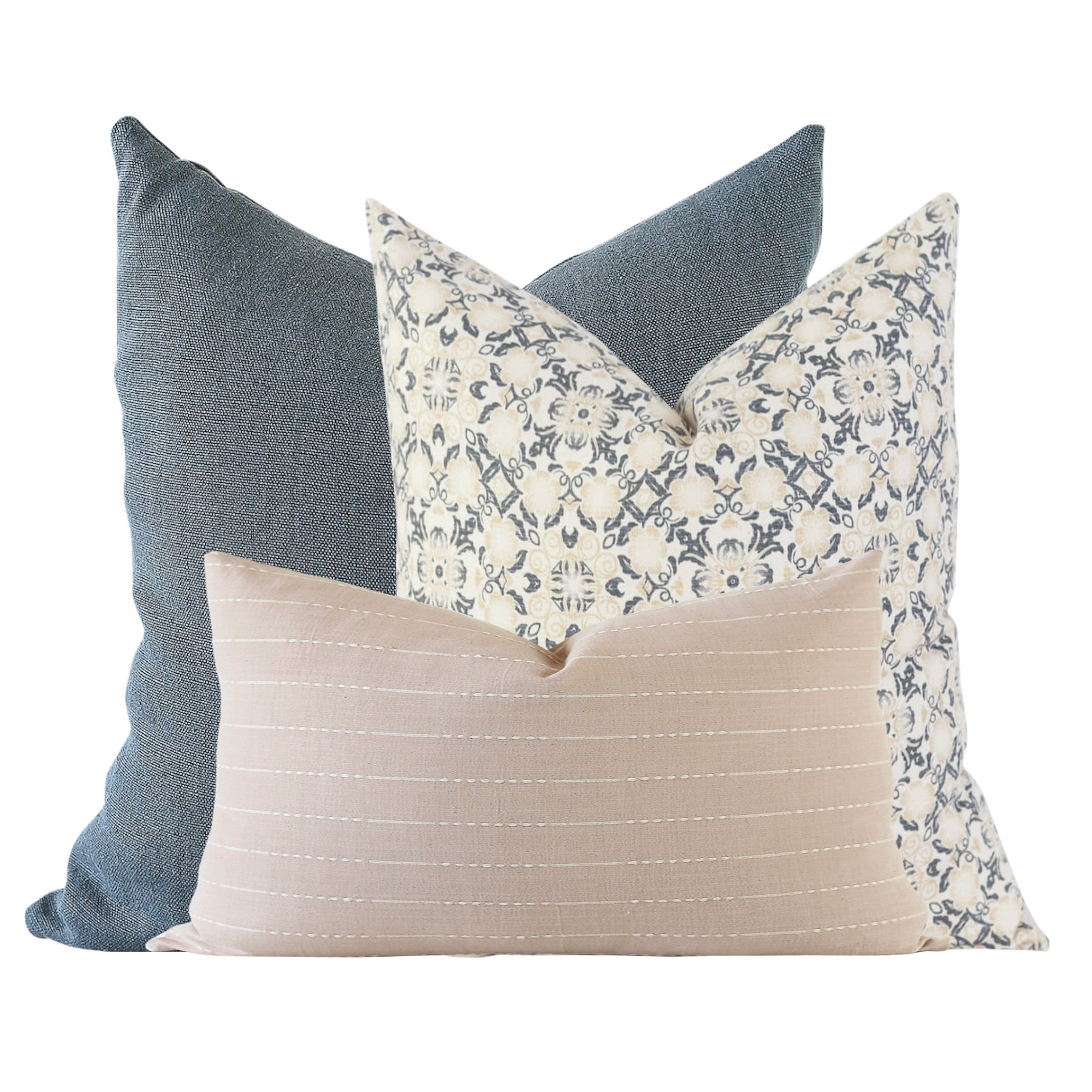 Pillow Combination Set, Blue Linen Pillow Cover, Designer Pillow