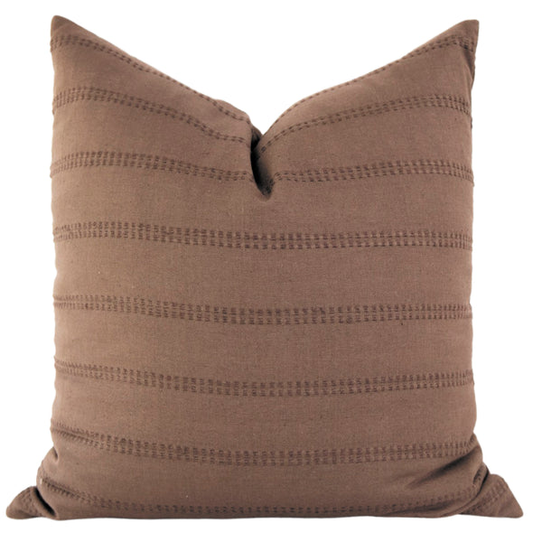 Brown Stripe Linen Throw Pillow Cover, Brown Throw Pillow 20x20, Boho Pillow Cover, Textured