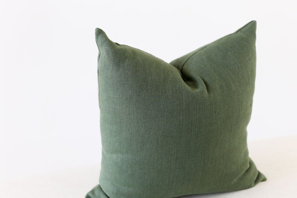 solid green linen pillow cover