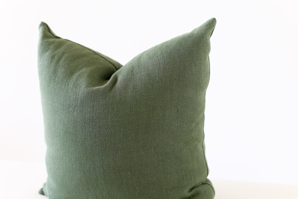 solid green linen pillow cover