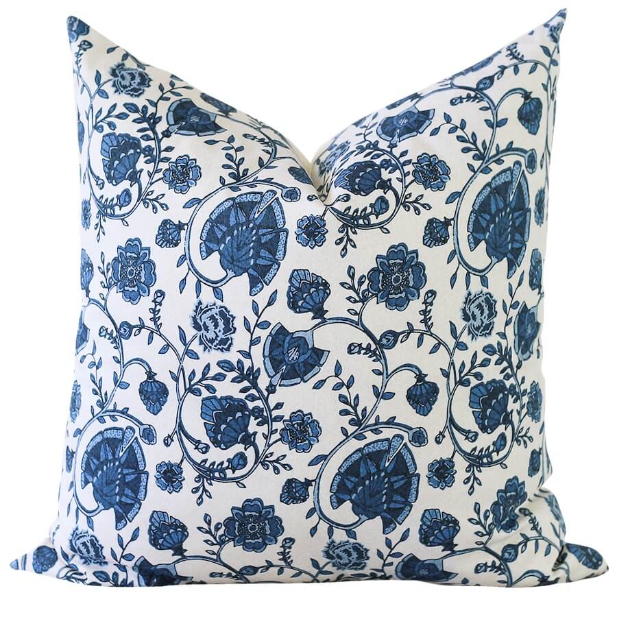 blue floral print damask pillow cover