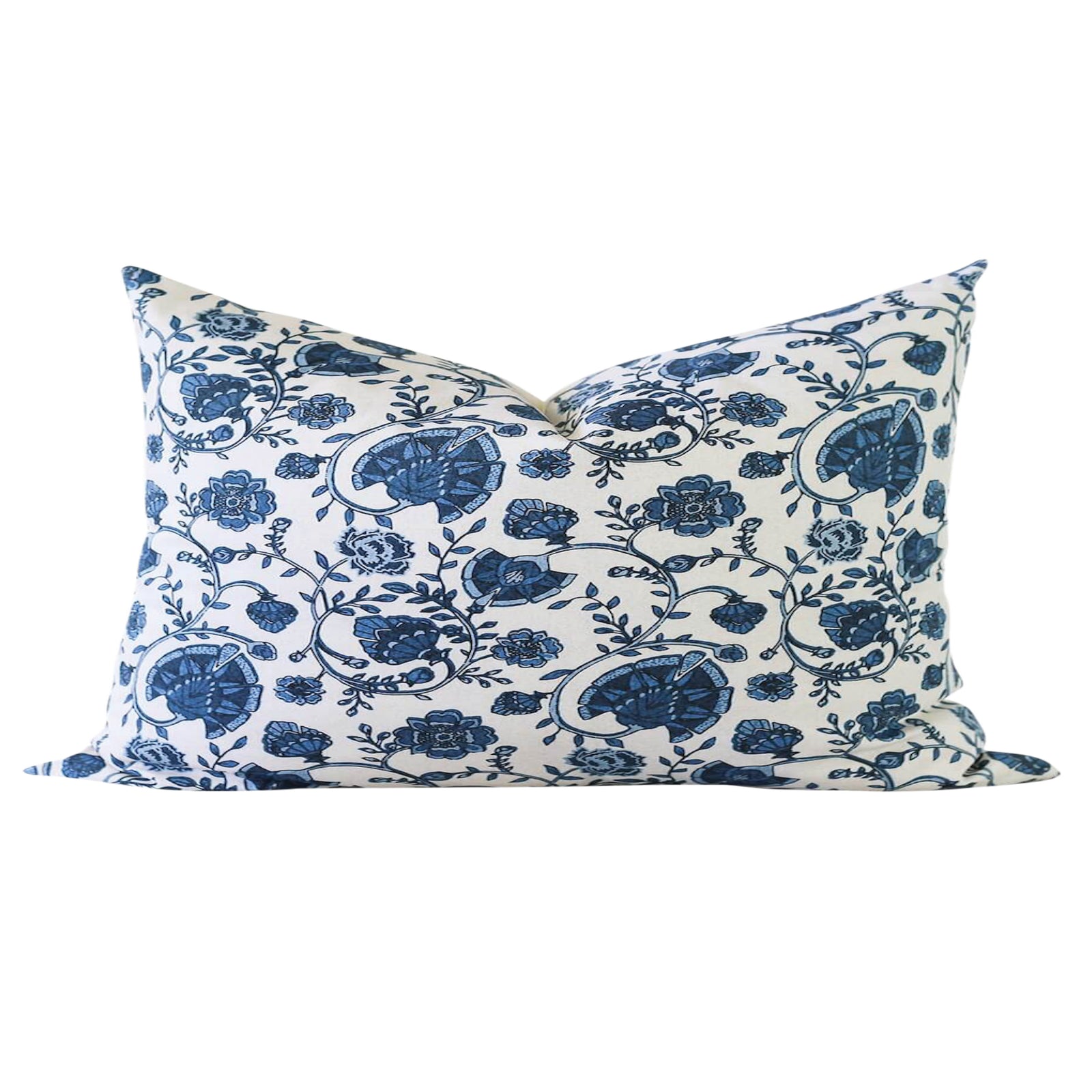 blue floral print damask pillow cover