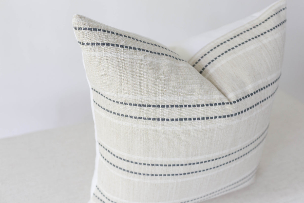 Beige with Charcoal Grey Stripes Pillow Cover