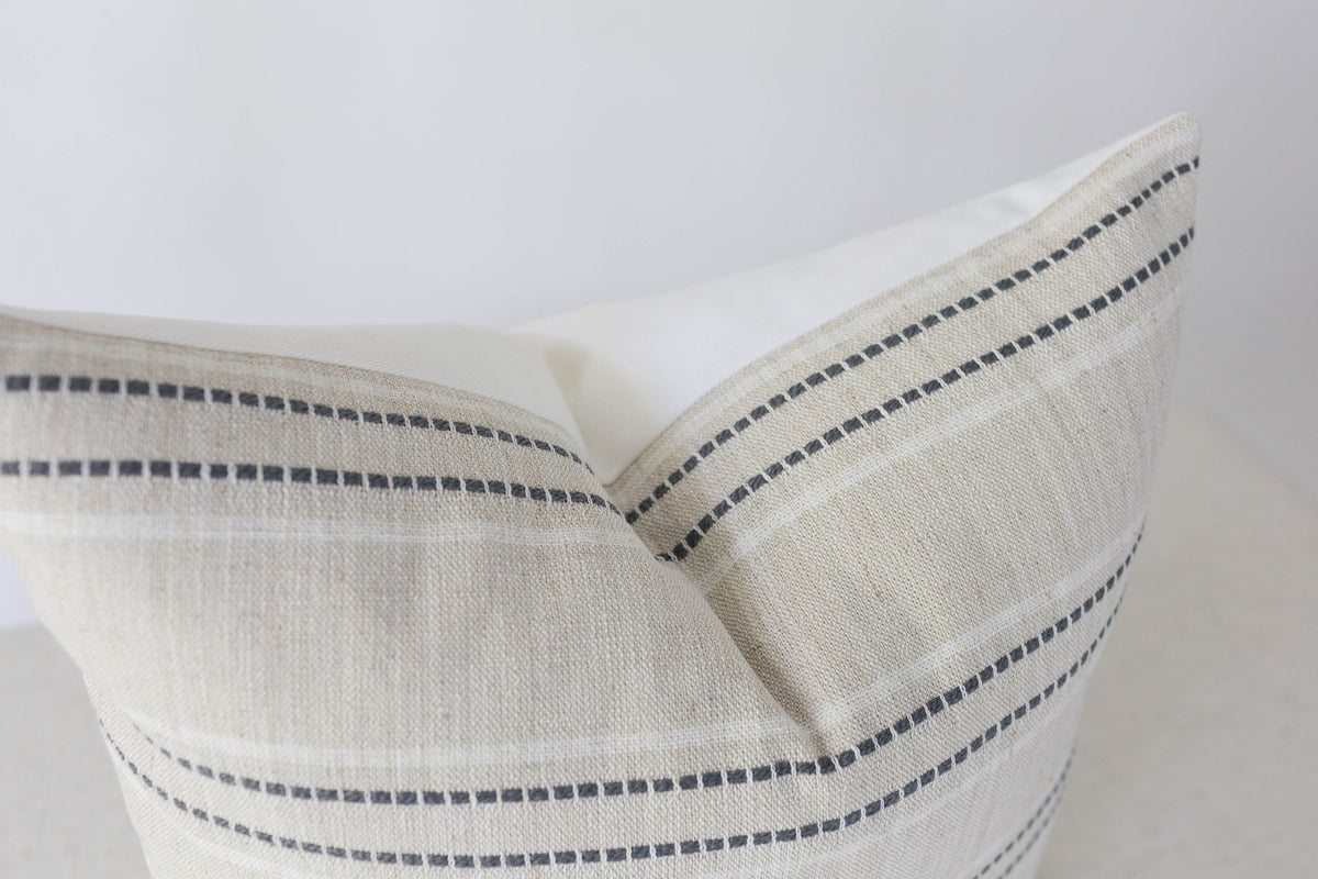 Beige with Charcoal Grey Stripes Pillow Cover