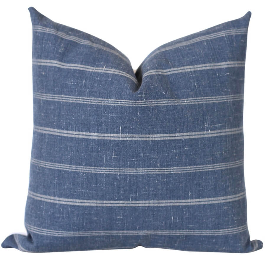 Denim and Grey Stripe Pillow Cover