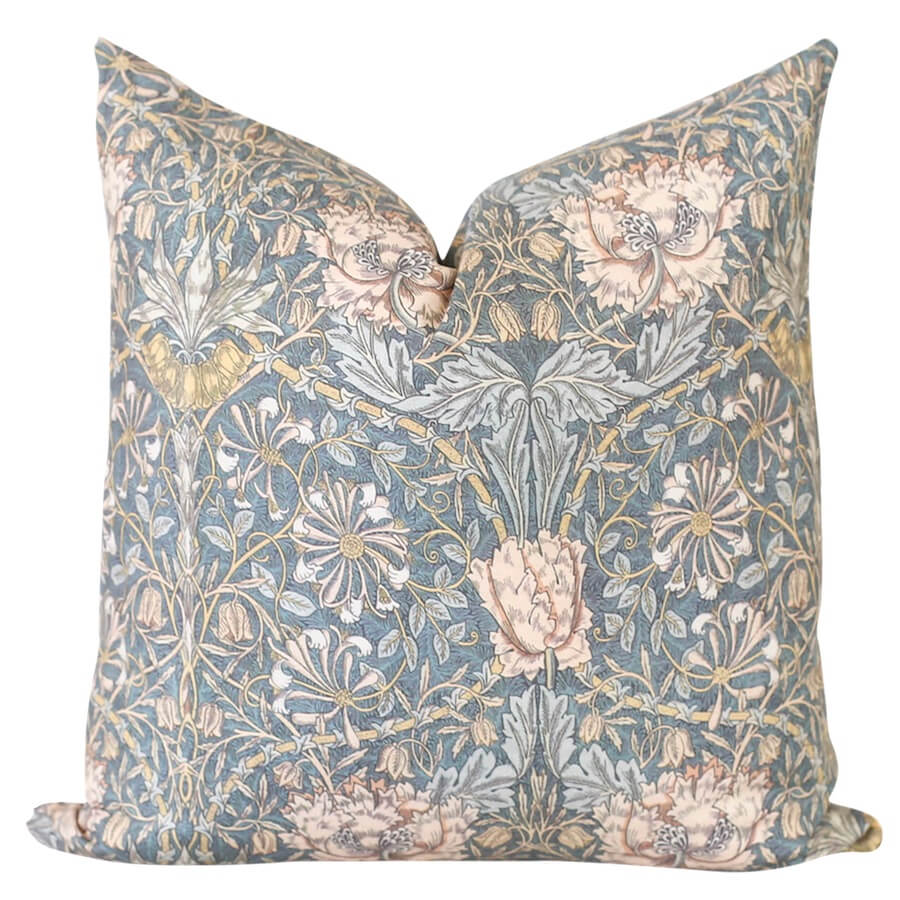 Blue Grey Floral Pillow Cover