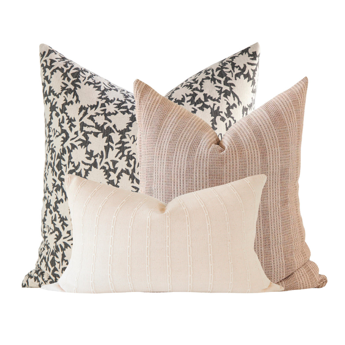 Fall Pillow Cover Set Block Print Pillow Combination Farmhouse Pillow Combo Dark Pillow Set Throw Pillow for Couch Black Accent Pillow Laurel and Blush
