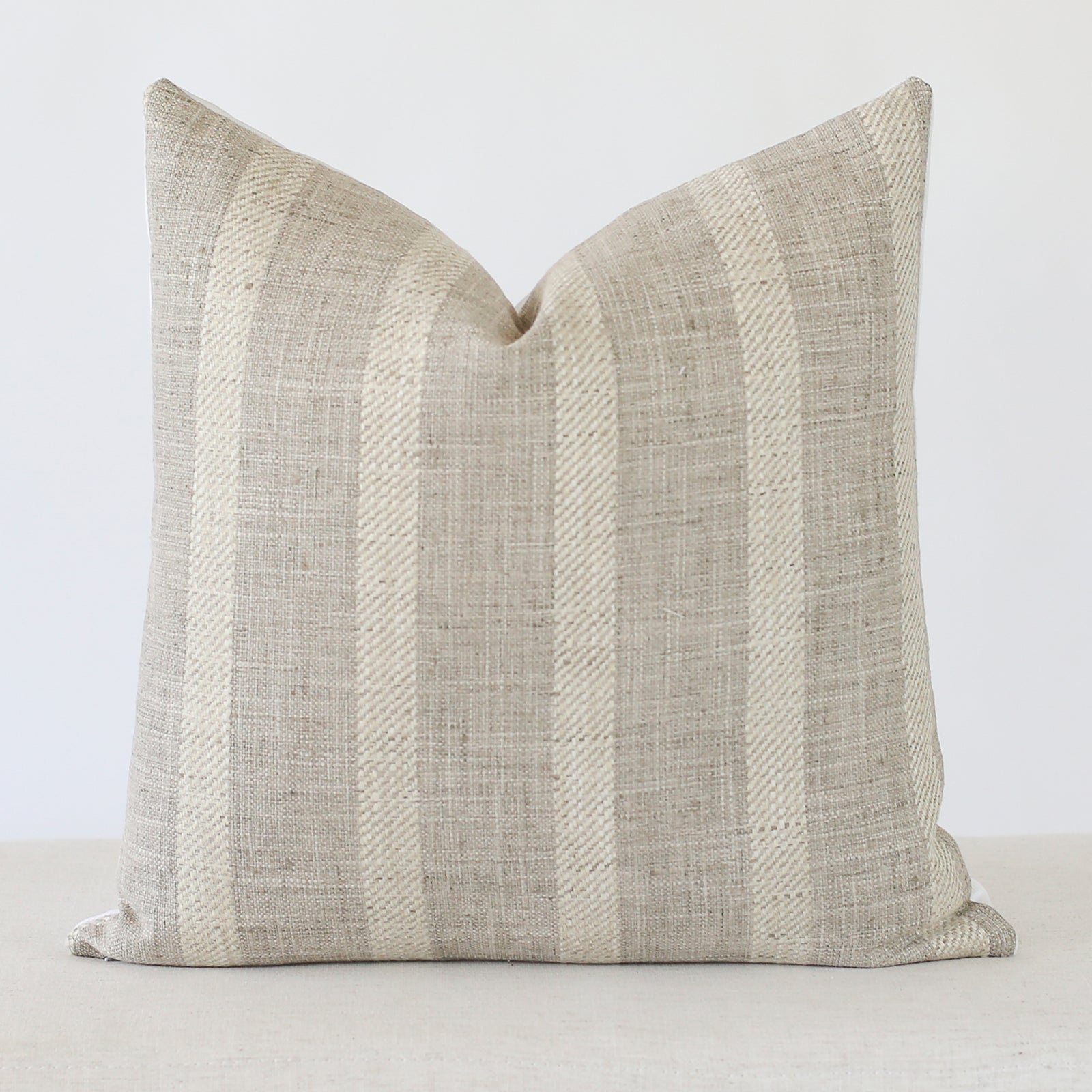 Grey and Beige Striped Linen Pillow Cover