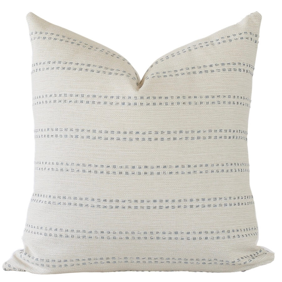 Cream and Blue Stripe Pillow Cover