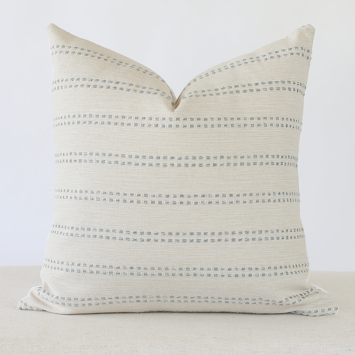 Cream and Blue Stripe Pillow Cover